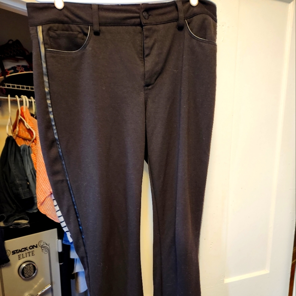 NYDJ size 10 black stretch pants with faux leather stripes